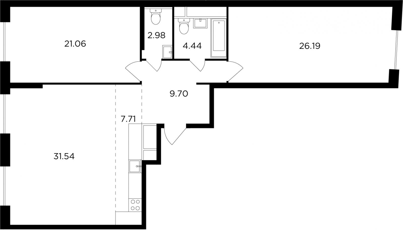 3-комнатная квартира в ЖК КутузовGRAD 2 на 29 этаже в 3 секции. Сдача в 3 кв. 2022 г.