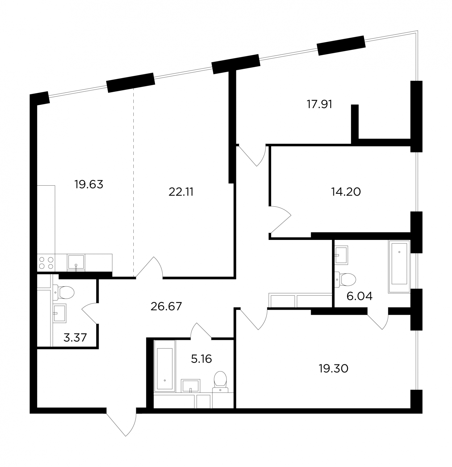 3-комнатная квартира в ЖК FORIVER на 12 этаже в 4 секции. Сдача в 4 кв. 2023 г.