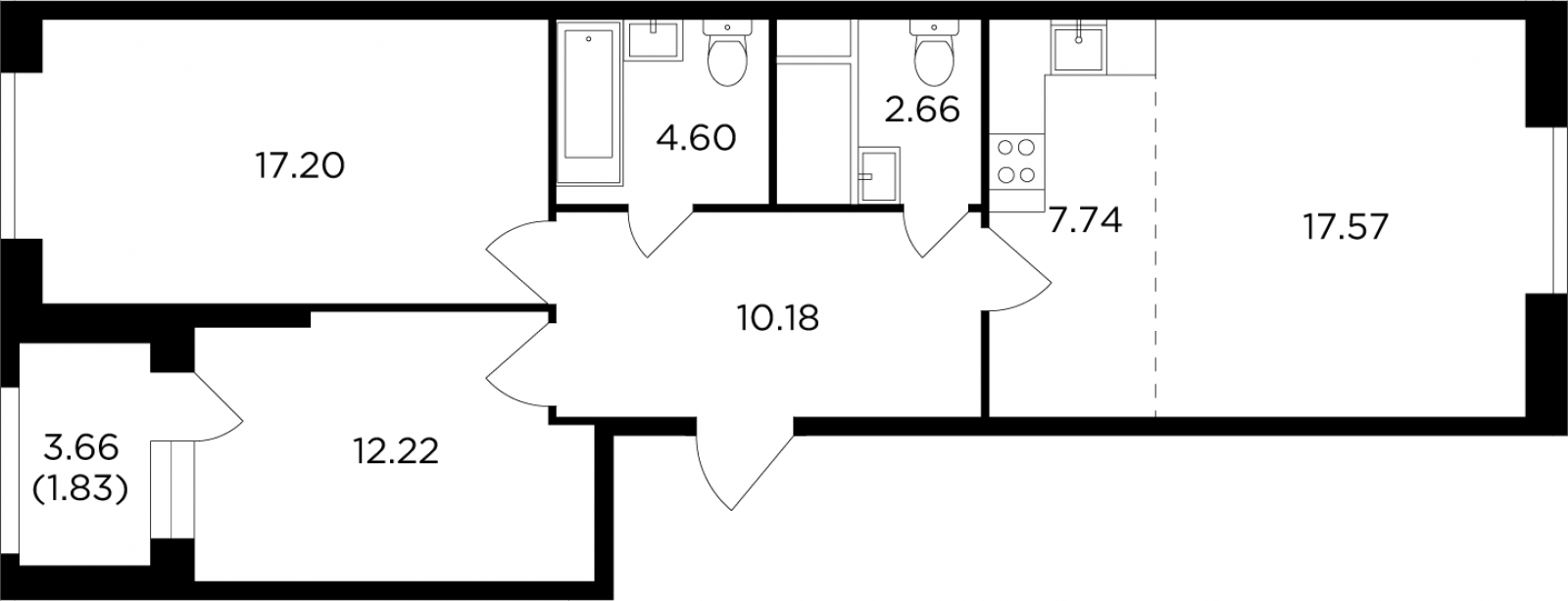 3-комнатная квартира в ЖК FORIVER на 15 этаже в 1 секции. Сдача в 4 кв. 2023 г.