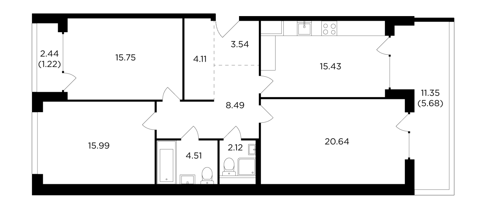 3-комнатная квартира в ЖК FORIVER на 10 этаже в 1 секции. Сдача в 4 кв. 2023 г.