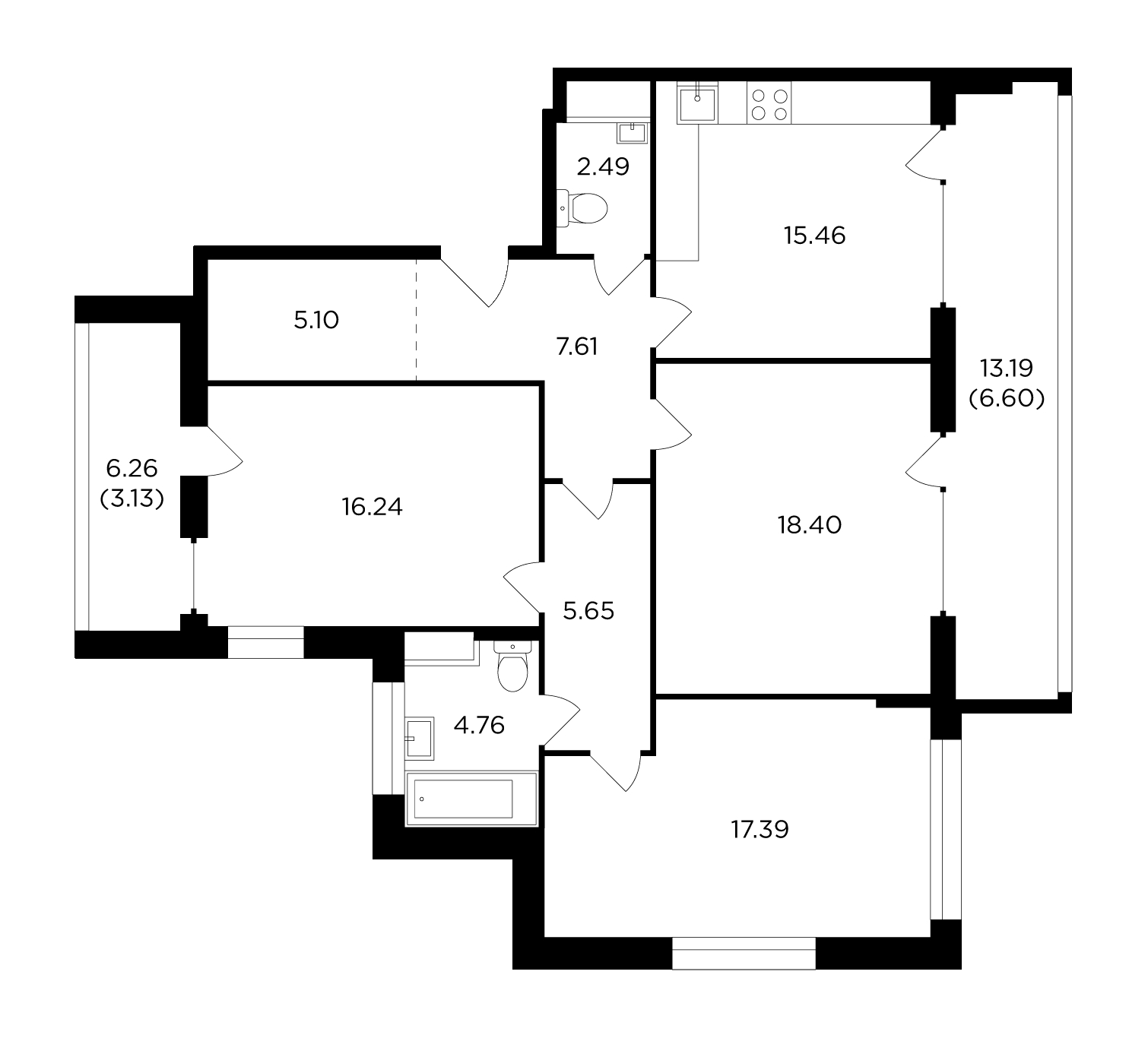 2-комнатная квартира в ЖК Архитектор на 47 этаже в 3 секции. Сдача в 4 кв. 2023 г.