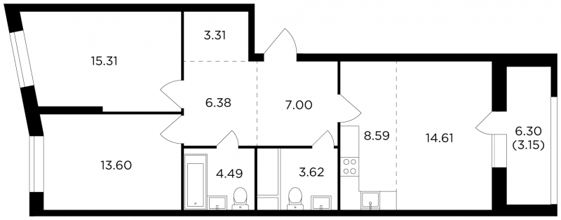 3-комнатная квартира в ЖК КутузовGRAD 2 на 24 этаже в 1 секции. Сдача в 3 кв. 2022 г.