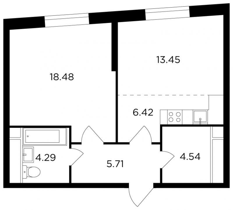 2-комнатная квартира в ЖК Театральный квартал на 17 этаже в 1 секции. Сдача в 1 кв. 2022 г.