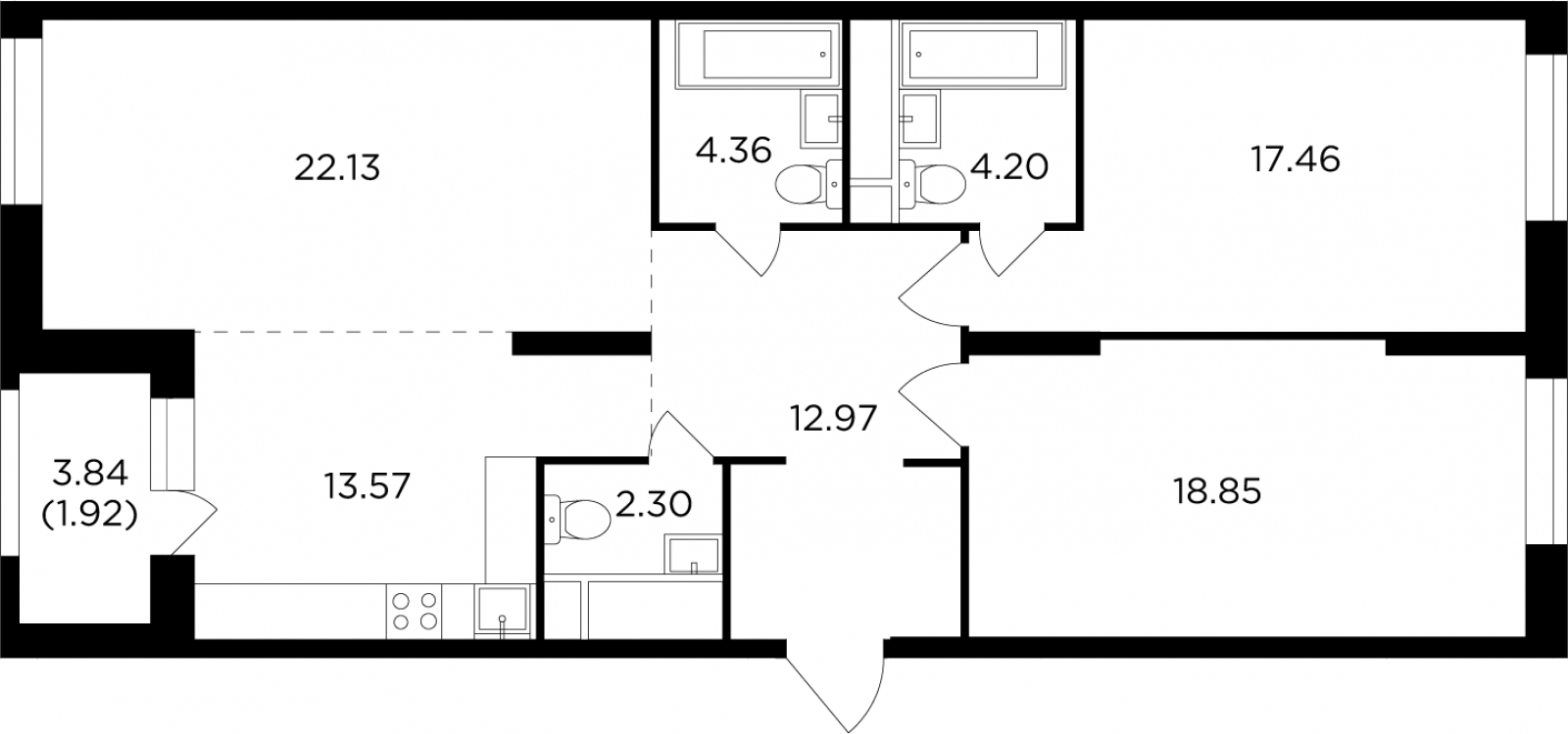 2-комнатная квартира с отделкой в ЖК Театральный квартал на 11 этаже в 1 секции. Сдача в 1 кв. 2024 г.