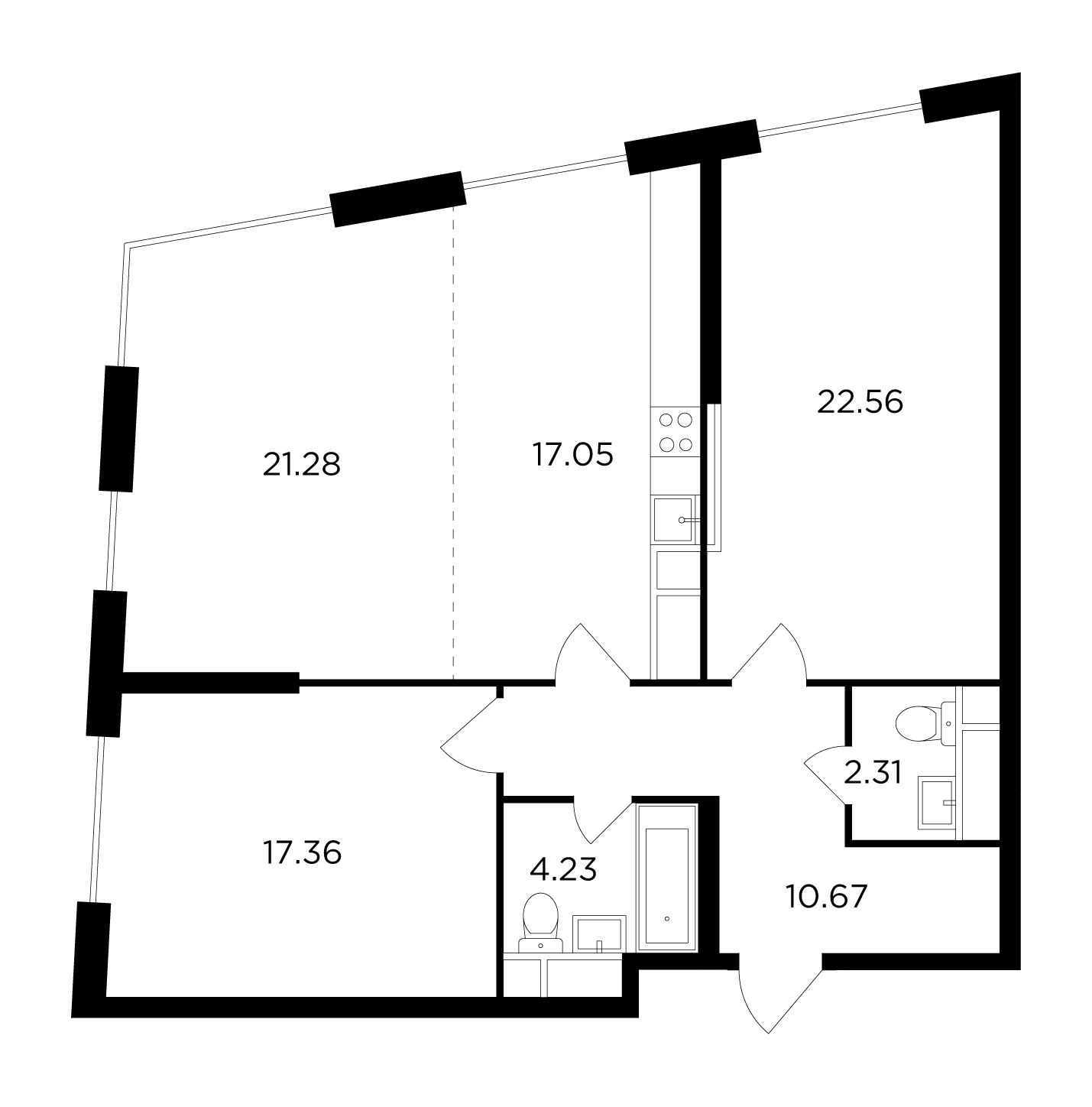 2-комнатная квартира с отделкой в ЖК Кронштадтский 9 на 2 этаже в 1 секции. Сдача в 4 кв. 2023 г.