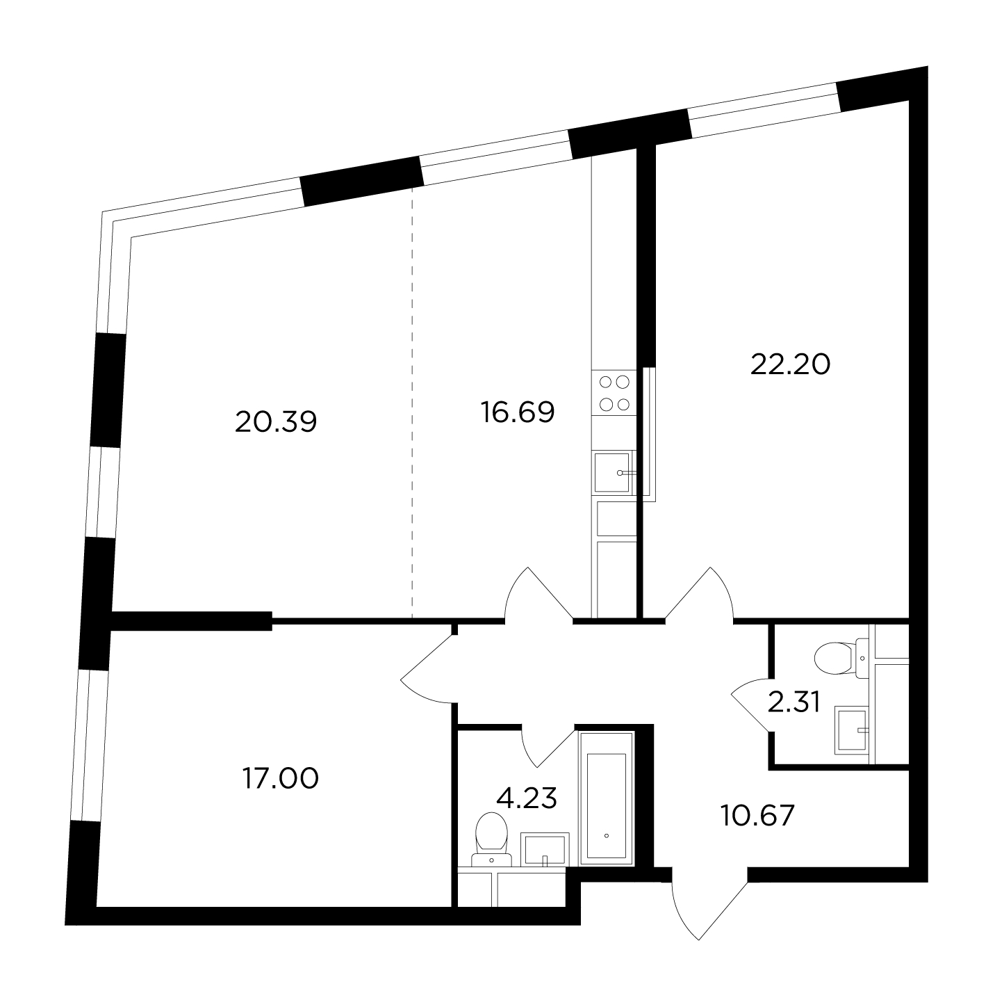 3-комнатная квартира с отделкой в ЖК Кронштадтский 9 на 26 этаже в 1 секции. Сдача в 4 кв. 2023 г.