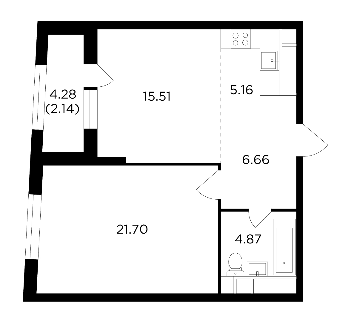 2-комнатная квартира с отделкой в ЖК Театральный квартал на 21 этаже в 1 секции. Сдача в 1 кв. 2022 г.