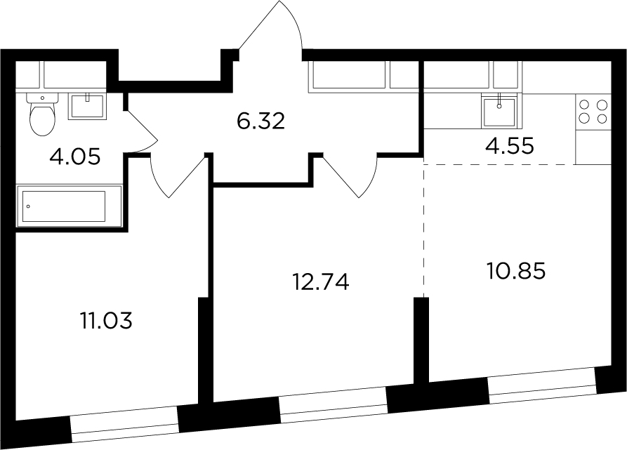 3-комнатная квартира в ЖК RiverSky на 14 этаже в 1 секции. Сдача в 4 кв. 2021 г.