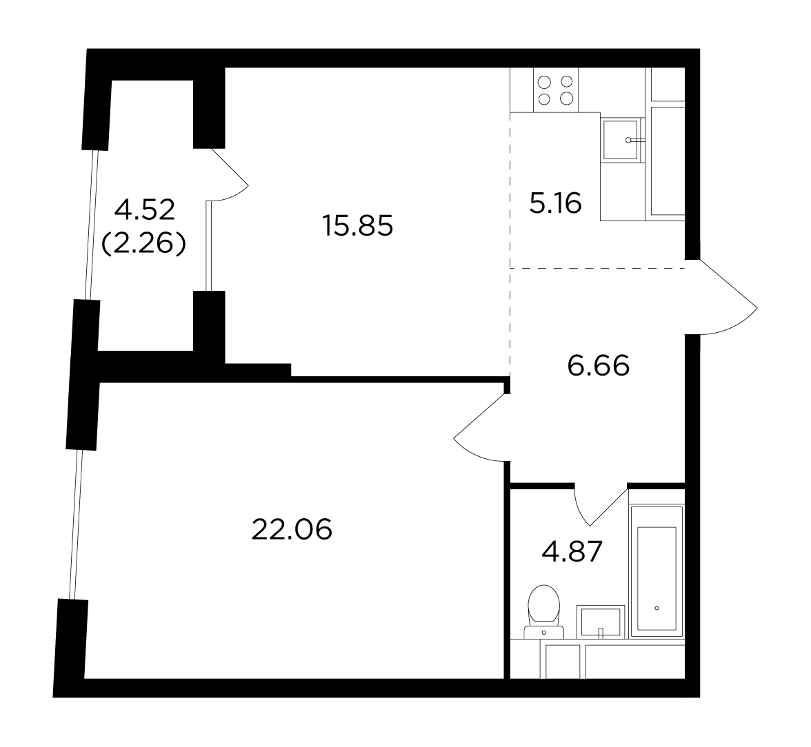 2-комнатная квартира в ЖК КутузовGRAD 2 на 29 этаже в 1 секции. Сдача в 3 кв. 2022 г.
