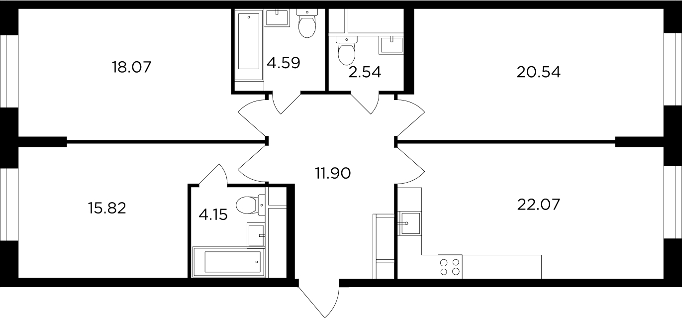 3-комнатная квартира в ЖК Митинский лес на 6 этаже в 1 секции. Сдача в 1 кв. 2022 г.