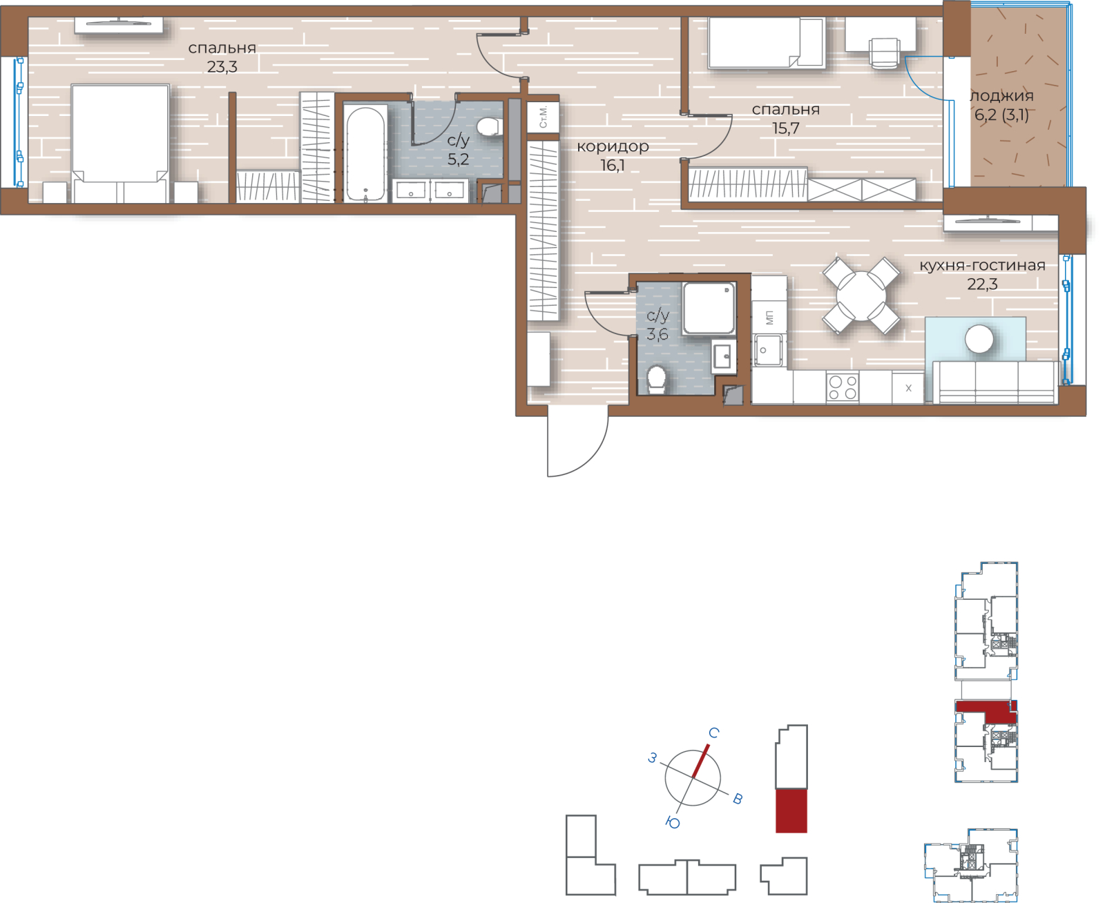 1-комнатная квартира с отделкой в ЖК Кронштадтский 9 на 30 этаже в 1 секции. Сдача в 4 кв. 2023 г.