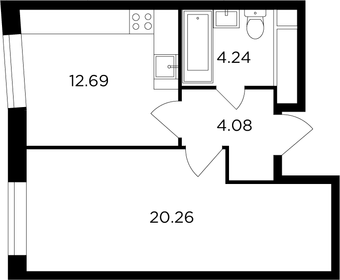 1-комнатная квартира в ЖК КутузовGRAD 2 на 16 этаже в 2 секции. Сдача в 3 кв. 2022 г.