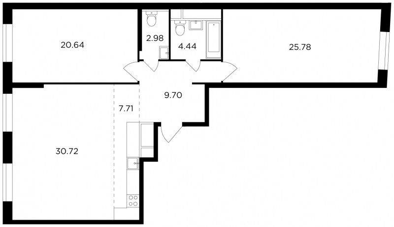 2-комнатная квартира в ЖК КутузовGRAD 2 на 3 этаже в 1 секции. Сдача в 3 кв. 2022 г.