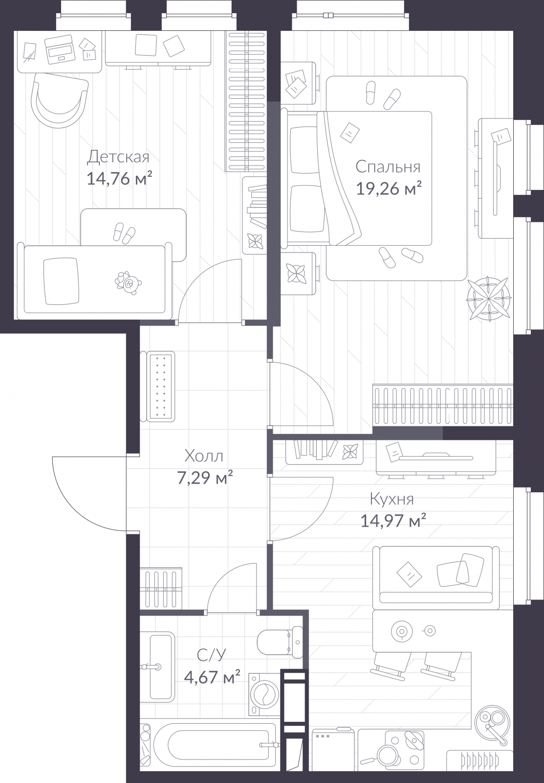 1-комнатная квартира с отделкой в ЖК FORIVER на 4 этаже в 1 секции. Сдача в 4 кв. 2023 г.