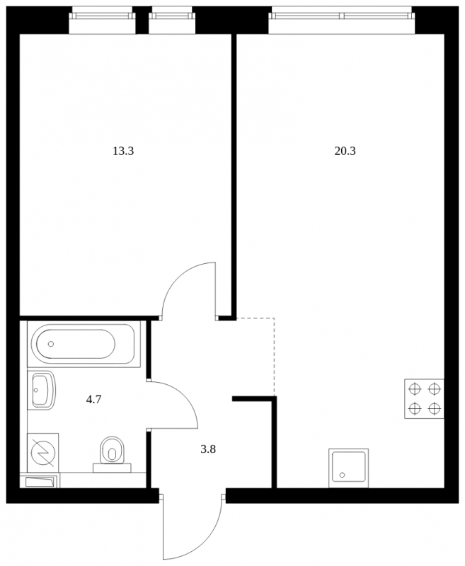 3-комнатная квартира в ЖК FORIVER на 14 этаже в 1 секции. Сдача в 4 кв. 2023 г.