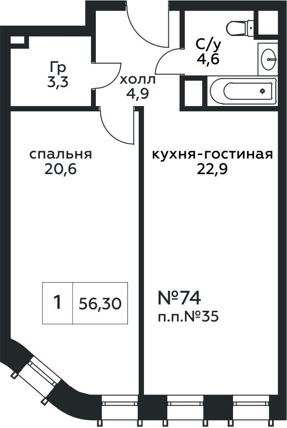3-комнатная квартира в ЖК КутузовGRAD 2 на 26 этаже в 4 секции. Сдача в 3 кв. 2022 г.