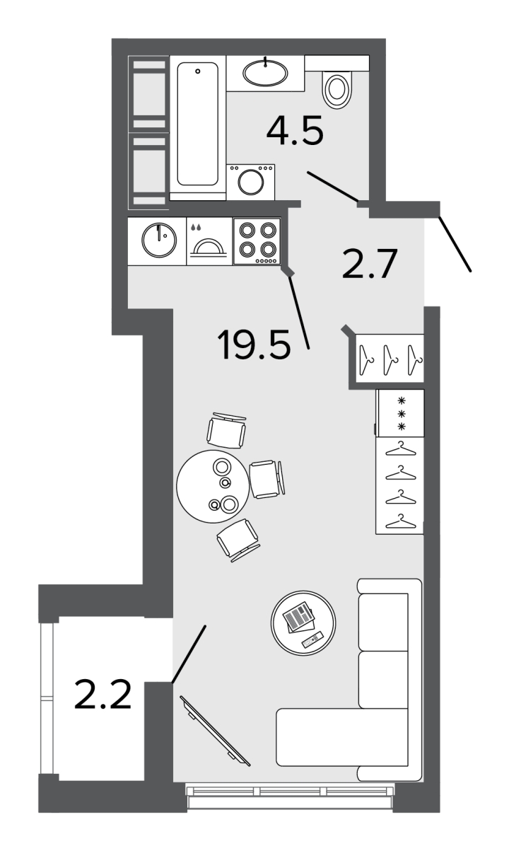 2-комнатная квартира в ЖК КутузовGRAD 2 на 24 этаже в 2 секции. Сдача в 3 кв. 2022 г.