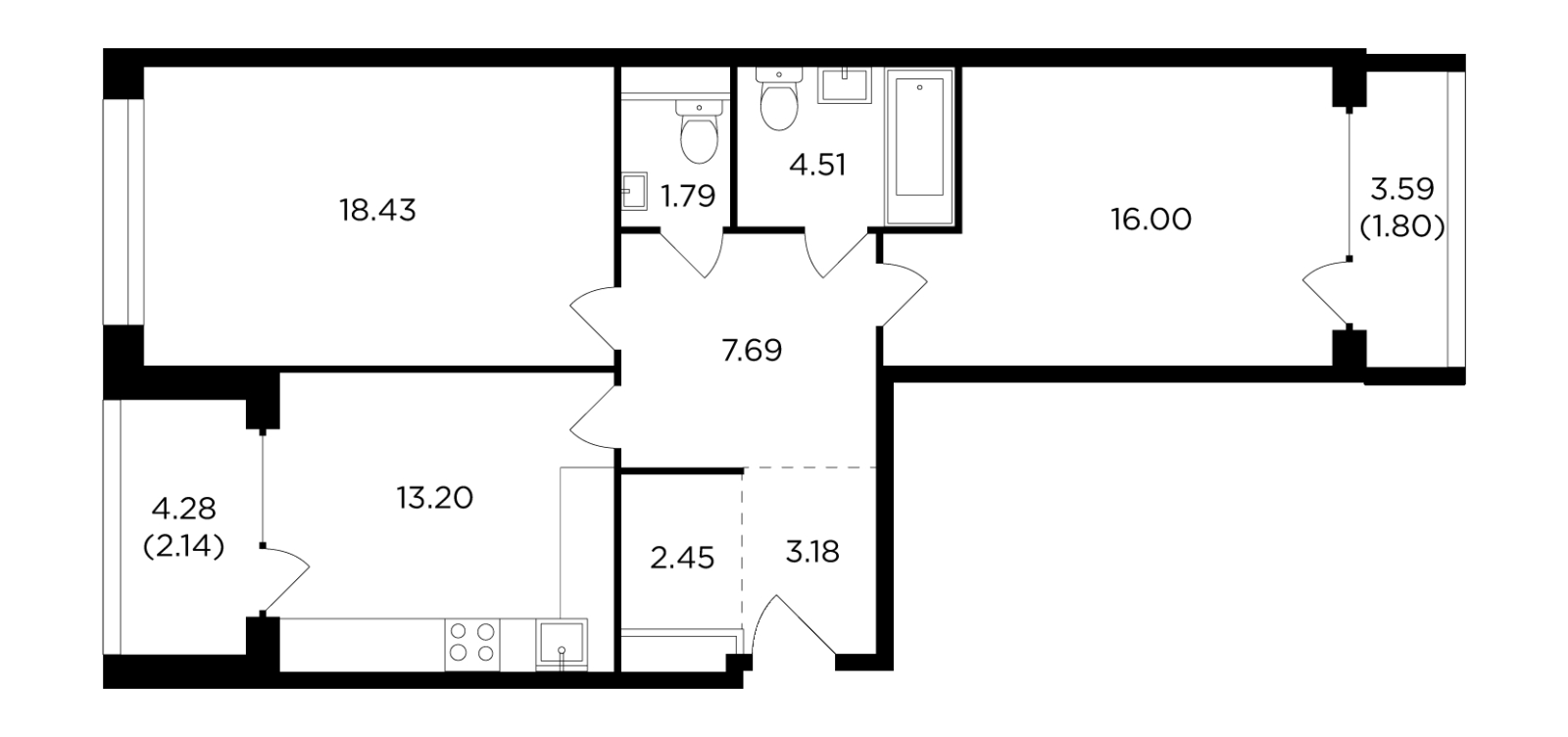 2-комнатная квартира в ЖК LIFE-Варшавская на 7 этаже в 8 секции. Сдача в 1 кв. 2024 г.