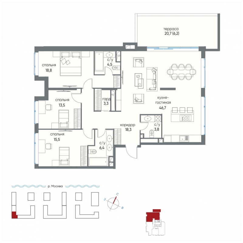1-комнатная квартира (Студия) с отделкой в ЖК Волоколамское 24 на 4 этаже в 4 секции. Сдача в 2 кв. 2023 г.