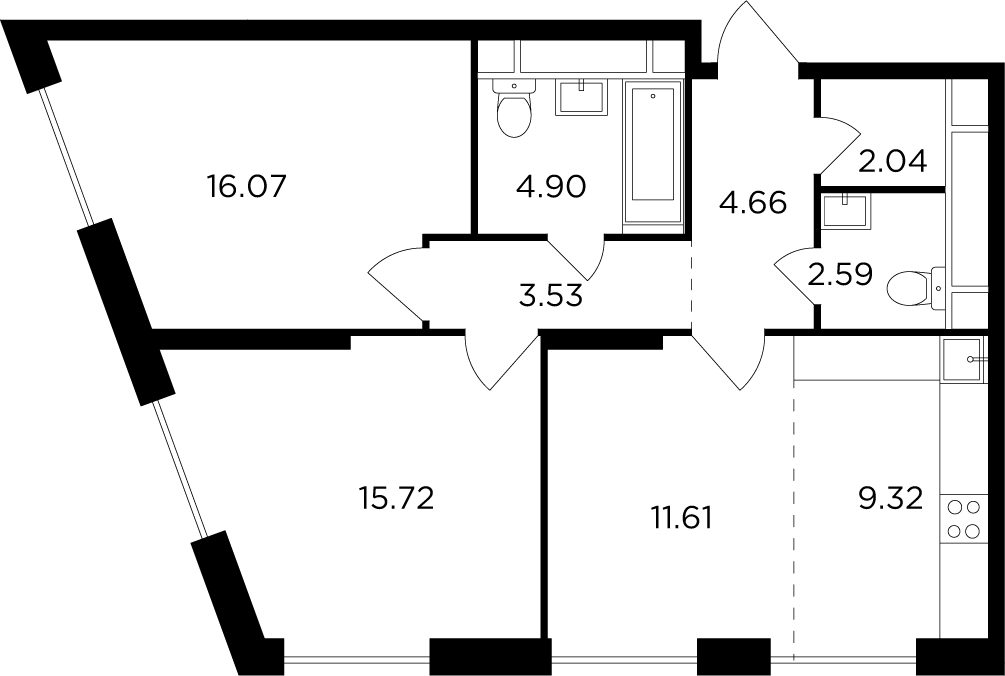 1-комнатная квартира в ЖК LIFE-Варшавская на 11 этаже в 4 секции. Сдача в 1 кв. 2024 г.