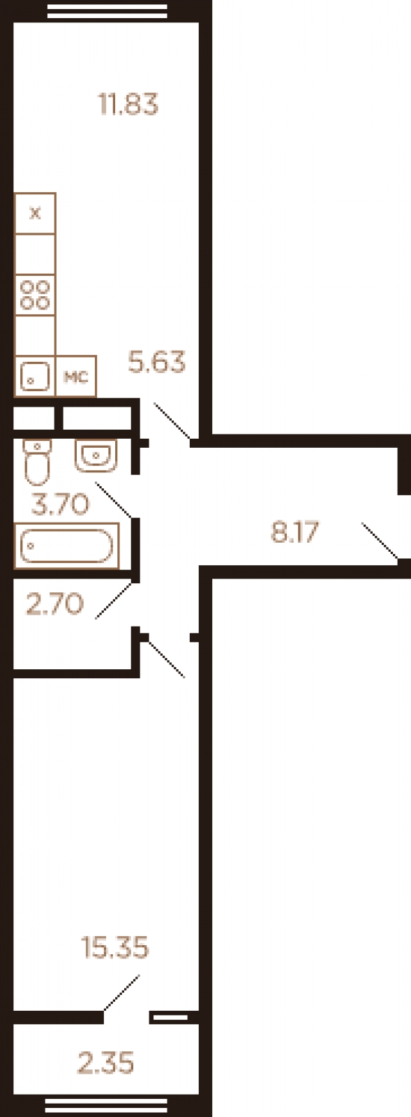 3-комнатная квартира в ЖК Tau House на 3 этаже в 1 секции. Сдача в 3 кв. 2024 г.
