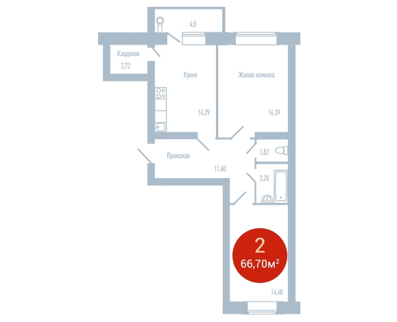 3-комнатная квартира в ЖК Остров на 4 этаже в 2 секции. Сдача в 4 кв. 2024 г.