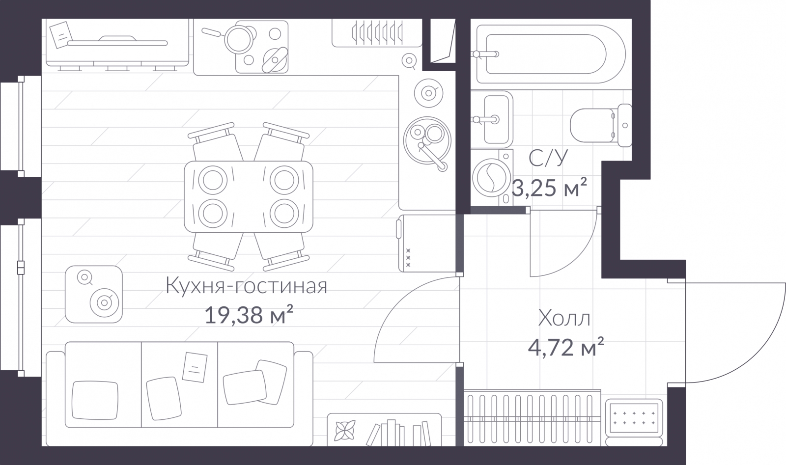 2-комнатная квартира в ЖК FORIVER на 15 этаже в 1 секции. Сдача в 4 кв. 2023 г.