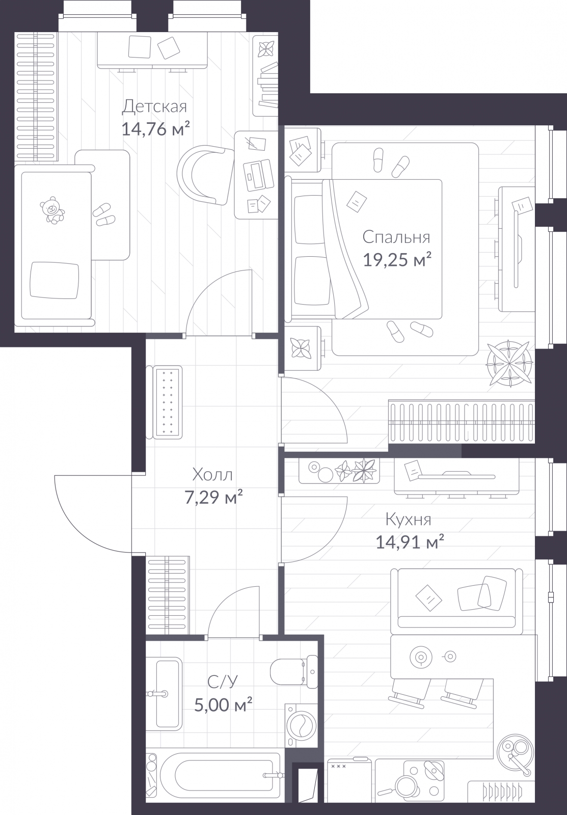 4-комнатная квартира в ЖК Остров на 2 этаже в 1 секции. Сдача в 4 кв. 2024 г.