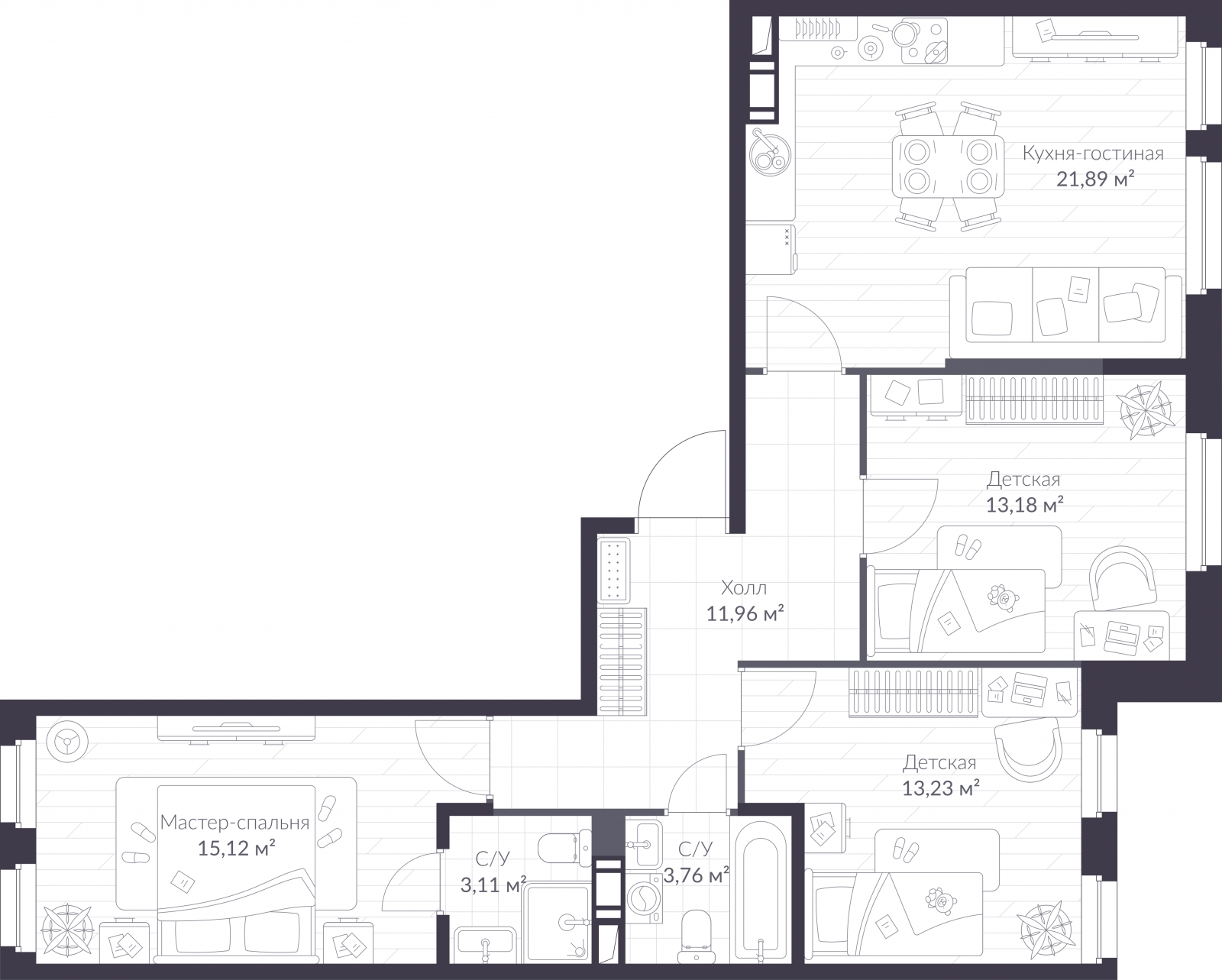 1-комнатная квартира с отделкой в ЖК FORIVER на 13 этаже в 2 секции. Сдача в 4 кв. 2023 г.