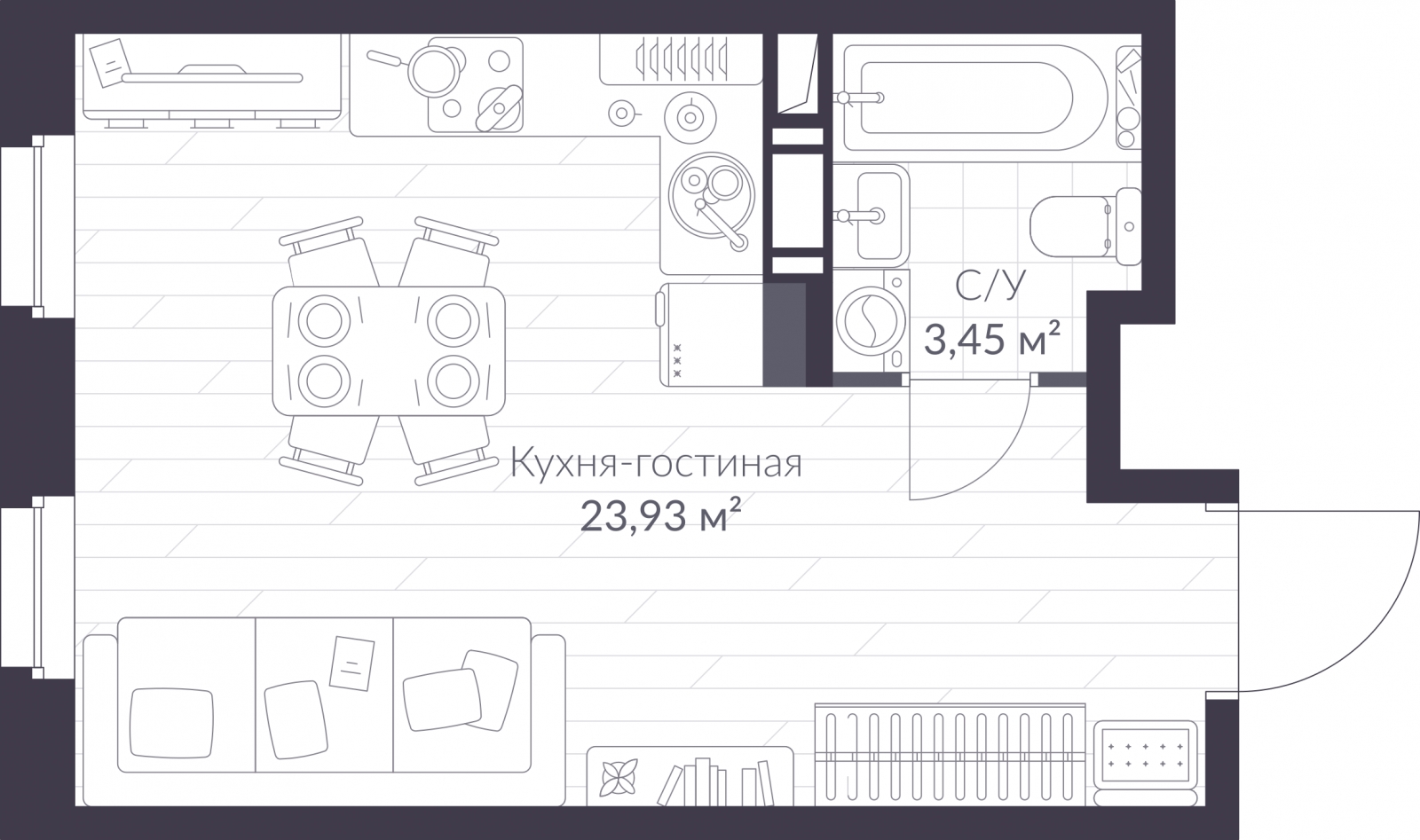 2-комнатная квартира с отделкой в ЖК Остров на 4 этаже в 1 секции. Сдача в 4 кв. 2024 г.