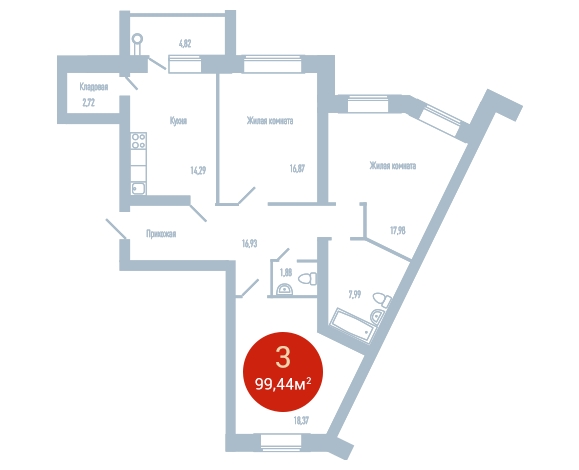 3-комнатная квартира в ЖК VEREN NEXT Шуваловский на 7 этаже в 1 секции. Дом сдан.