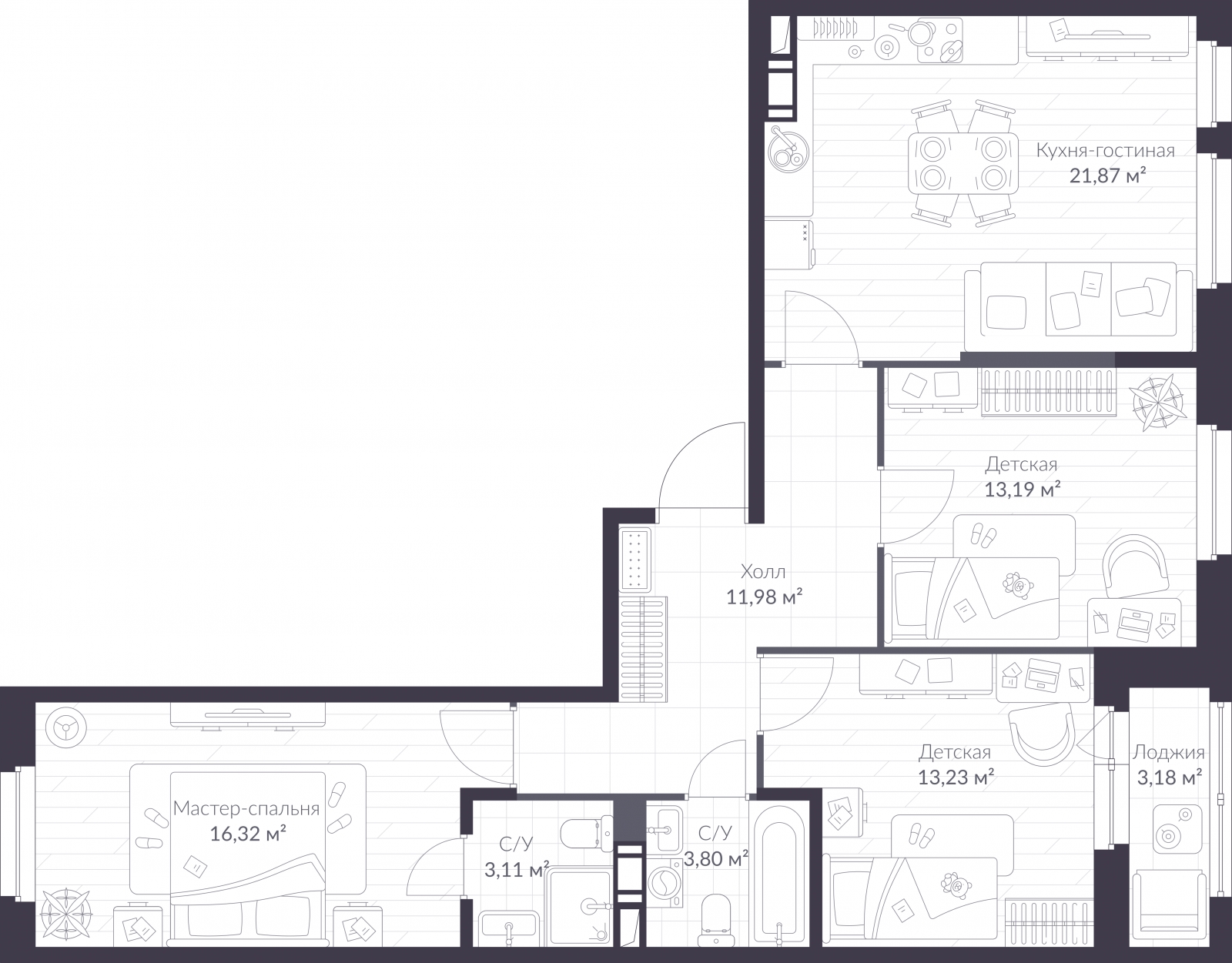 3-комнатная квартира в ЖК Митинский лес на 3 этаже в 7 секции. Сдача в 2 кв. 2022 г.