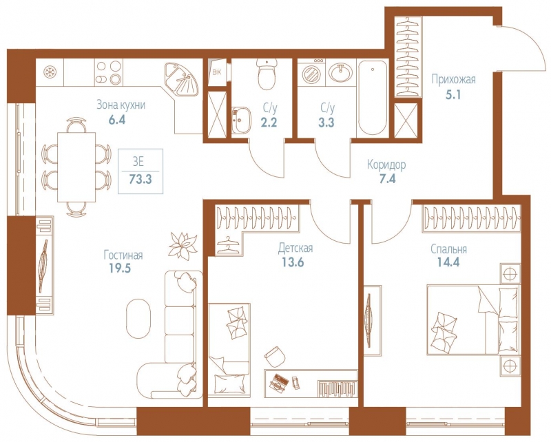 1-комнатная квартира (Студия) в ЖК Мишино-2 на 3 этаже в 3 секции. Сдача в 1 кв. 2024 г.