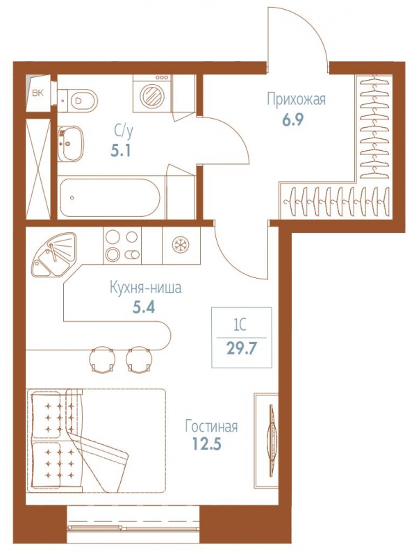 1-комнатная квартира с отделкой в ЖК Кронштадтский 9 на 31 этаже в 1 секции. Сдача в 4 кв. 2023 г.