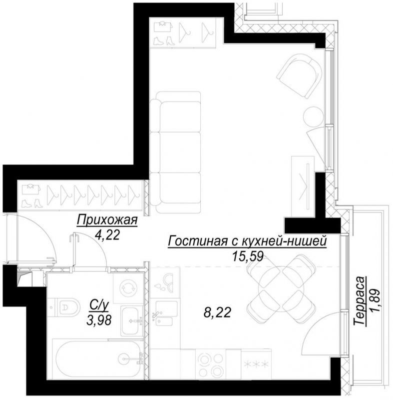 1-комнатная квартира в ЖК Остров на 15 этаже в 1 секции. Сдача в 1 кв. 2025 г.