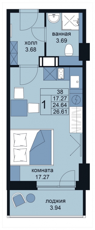 1-комнатная квартира (Студия) в ЖК Митинский лес на 3 этаже в 1 секции. Сдача в 1 кв. 2022 г.