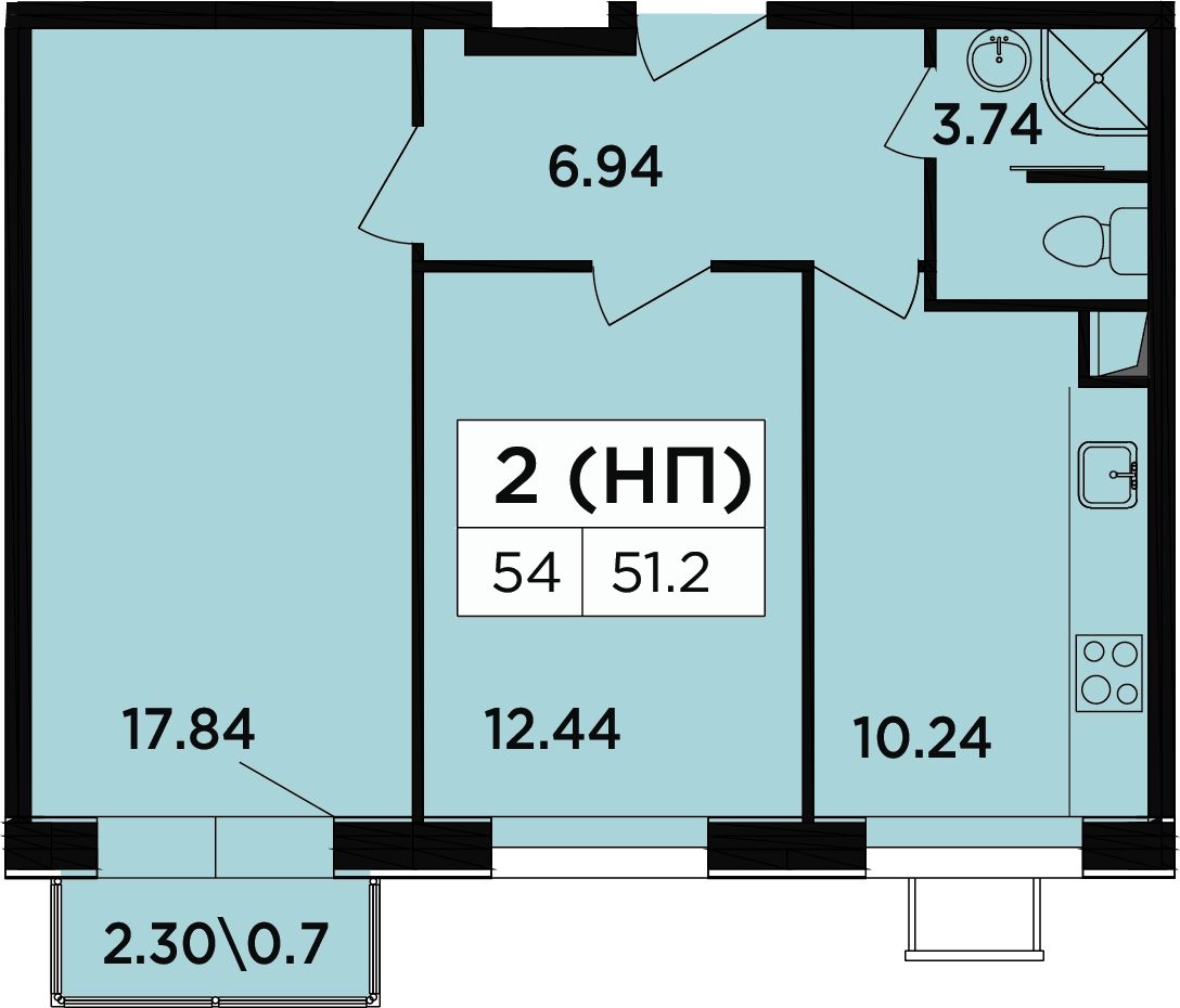 2-комнатная квартира в ЖК Легендарный Квартал на Березовой  аллее на 7 этаже в 2 секции. Сдача в 3 кв. 2019 г.