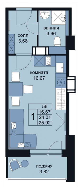1-комнатная квартира в ЖК Митинский лес на 4 этаже в 5 секции. Сдача в 2 кв. 2022 г.