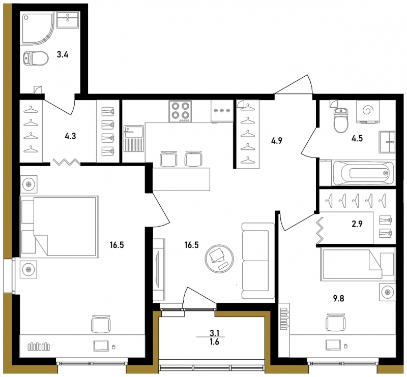 1-комнатная квартира в ЖК Остров на 9 этаже в 2 секции. Сдача в 1 кв. 2025 г.