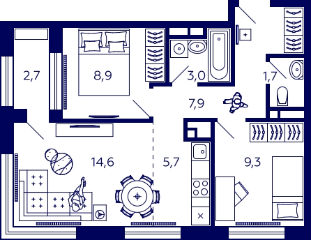 1-комнатная квартира с отделкой в ЖК Апарт-комплекс Nakhimov на 8 этаже в 1 секции. Сдача в 1 кв. 2021 г.