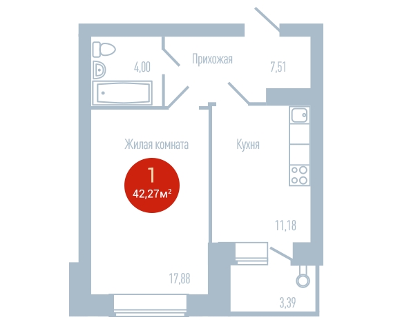 2-комнатная квартира в ЖК КутузовGRAD 2 на 30 этаже в 1 секции. Сдача в 3 кв. 2022 г.