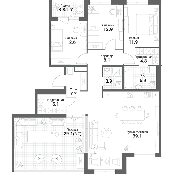 2-комнатная квартира в ЖК Остров на 13 этаже в 4 секции. Сдача в 4 кв. 2024 г.