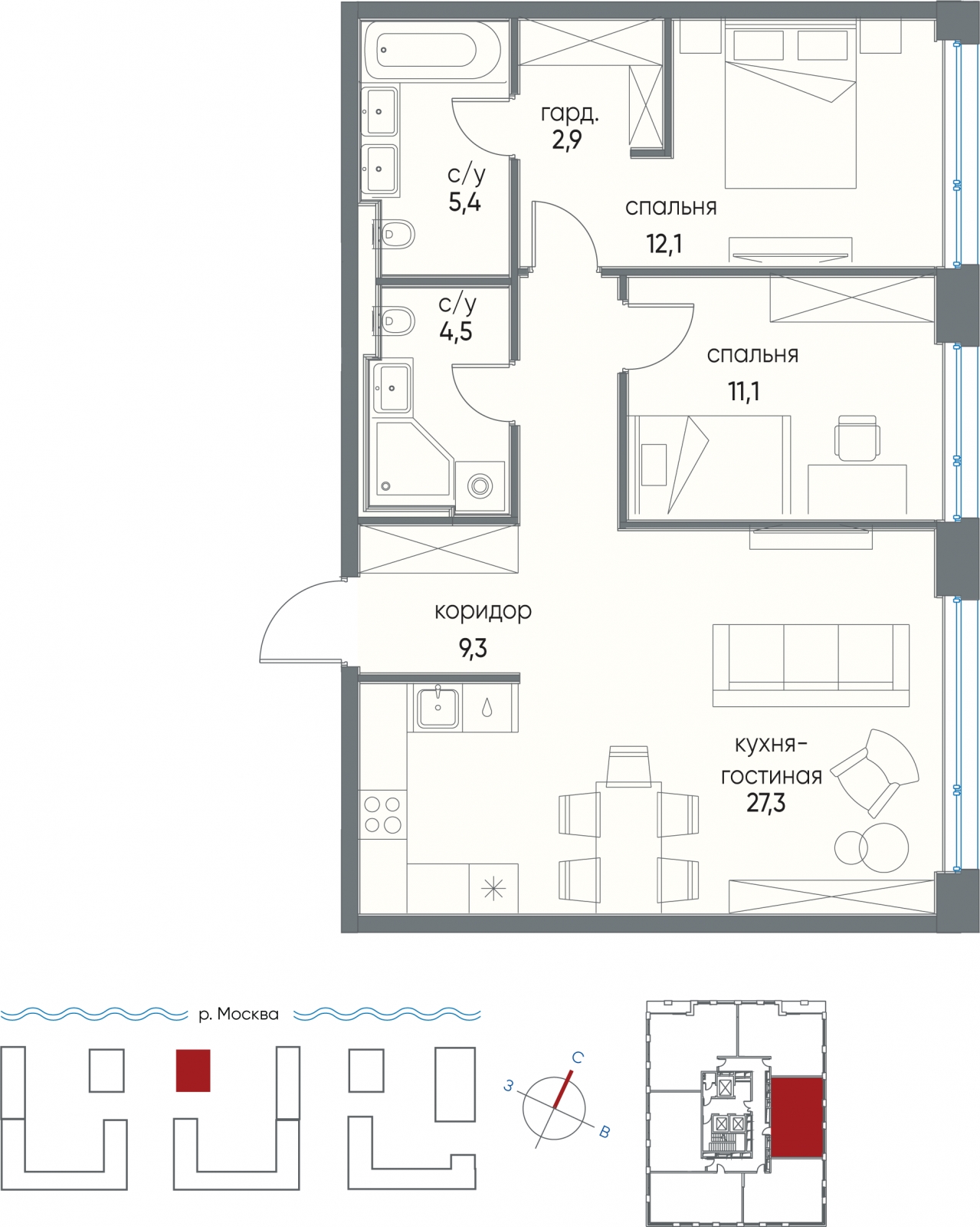 4-комнатная квартира в ЖК VEREN VILLAGE Стрельна на 1 этаже в 2 секции. Дом сдан.
