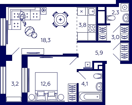 1-комнатная квартира в ЖК Остров на 5 этаже в 1 секции. Сдача в 1 кв. 2025 г.