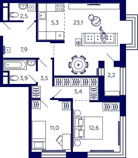 2-комнатная квартира в ЖК Остров на 4 этаже в 1 секции. Сдача в 1 кв. 2025 г.