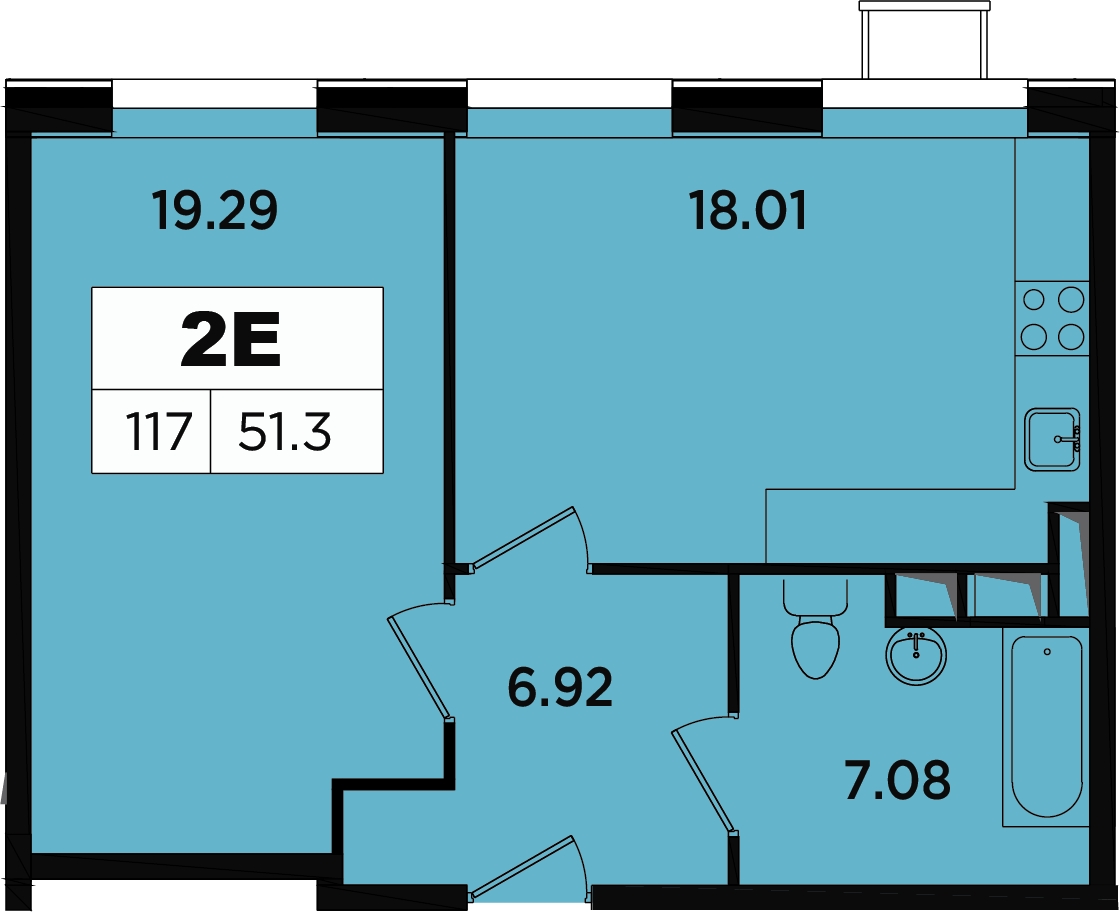 2-комнатная квартира в ЖК Легендарный Квартал на Березовой  аллее на 8 этаже в 2 секции. Сдача в 3 кв. 2019 г.