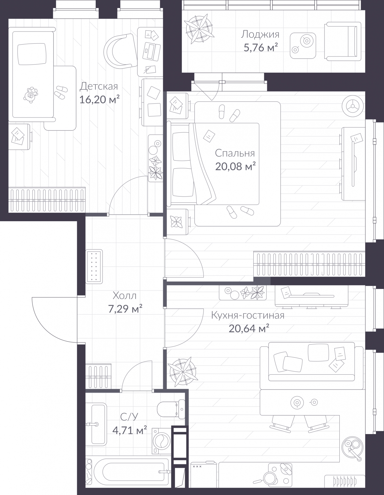 2-комнатная квартира с отделкой в ЖК Датский квартал на 3 этаже в 11 секции. Сдача в 4 кв. 2023 г.