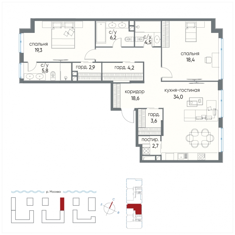 2-комнатная квартира с отделкой в ЖК Остров на 11 этаже в 2 секции. Сдача в 4 кв. 2024 г.