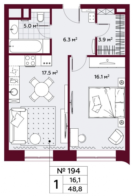 2-комнатная квартира в ЖК Остров на 4 этаже в 3 секции. Сдача в 4 кв. 2023 г.