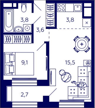 2-комнатная квартира с отделкой в ЖК Остров на 2 этаже в 3 секции. Сдача в 4 кв. 2024 г.